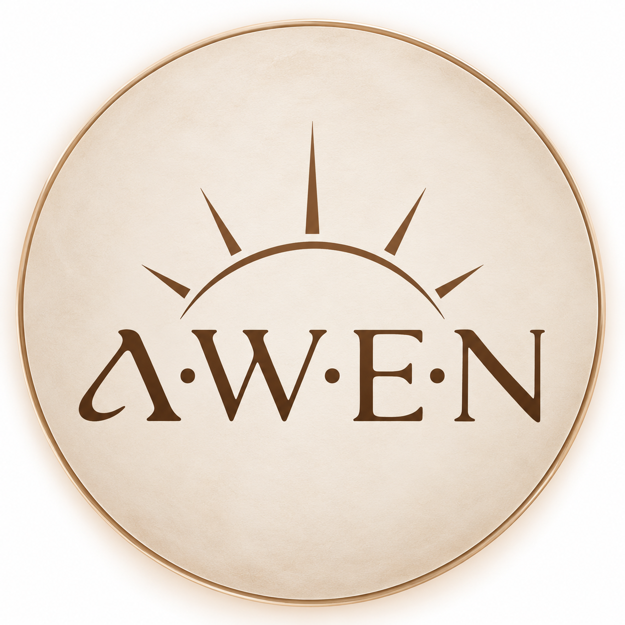 Logótipo AWEN, com um sol nascente em tons de bronze